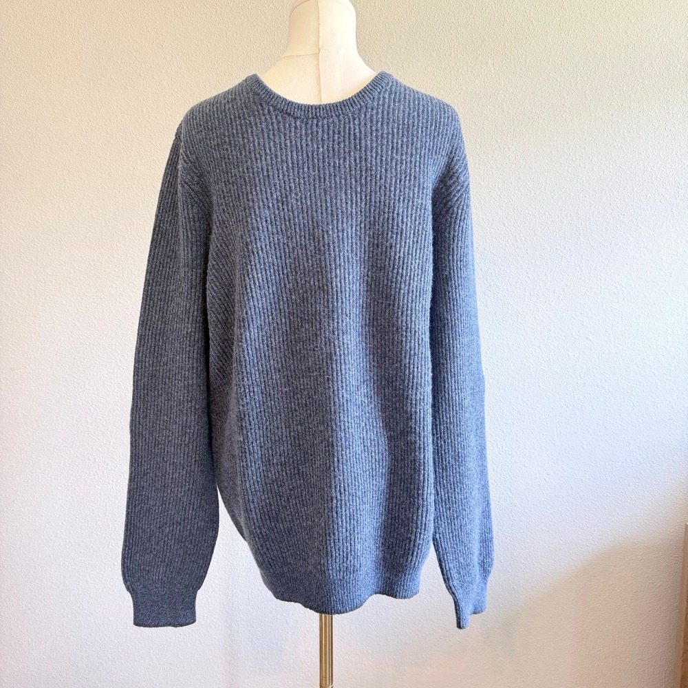 Joseph Abboud Mens Blue Merino Wool Cotton Ribbed Crew Neck Sweater Large L